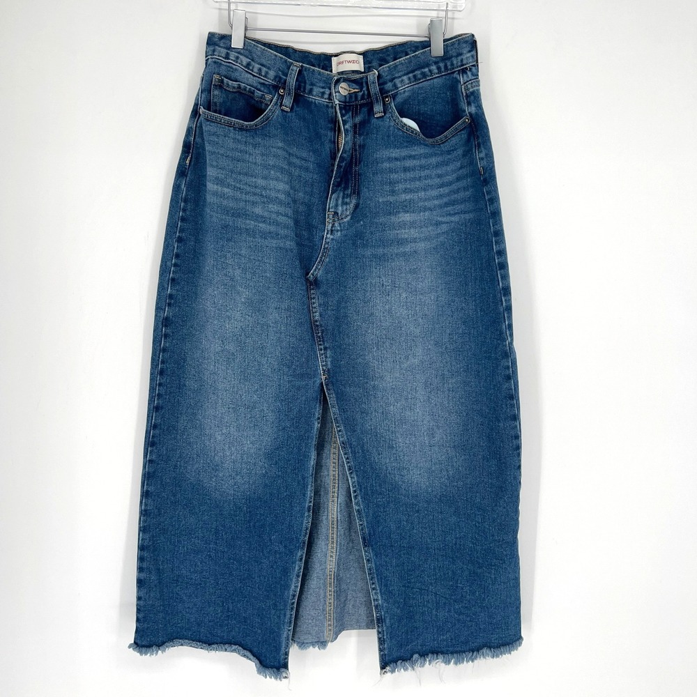 Driftwood Maxi Denim Skirt Womens L Western Boho Front Slit Y2K Jean‎